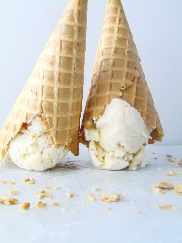 Creamy vanilla cream in a waffle cone