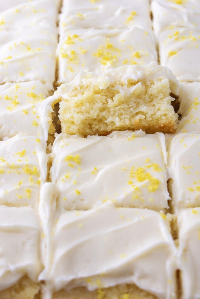 Square lemon cake slices.