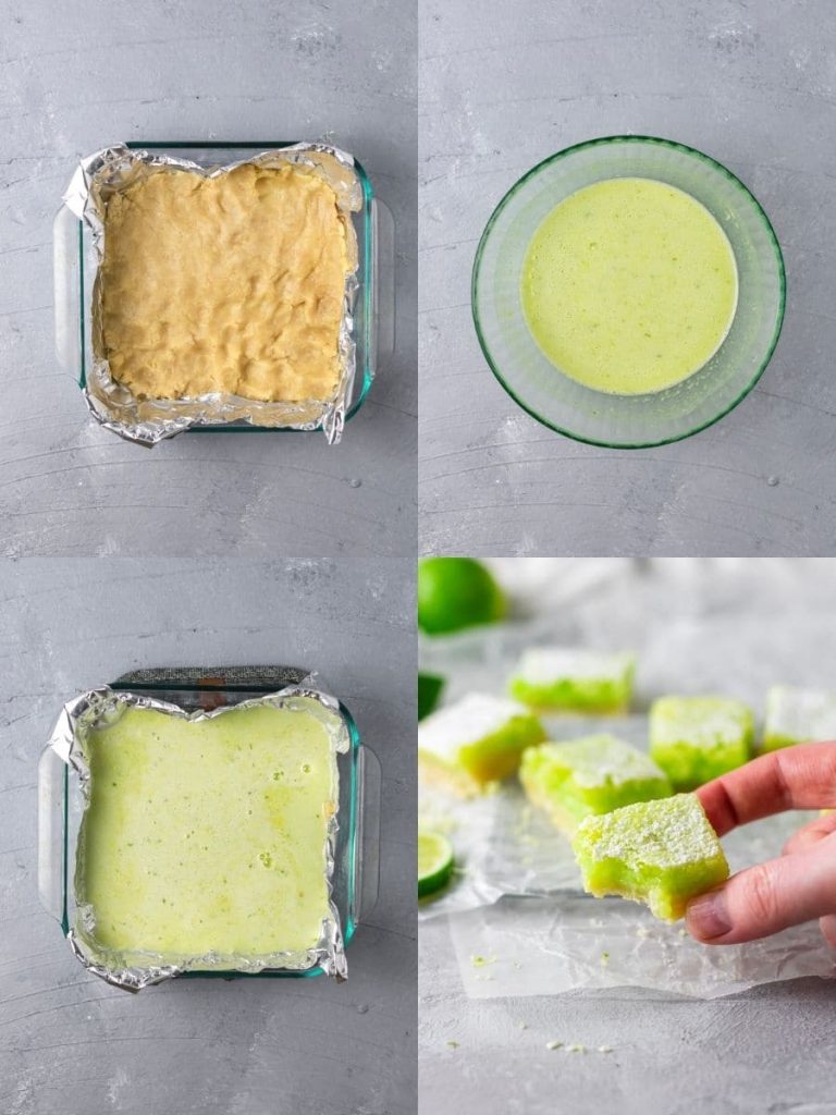 Step by step photos on how to make lime bars at home.