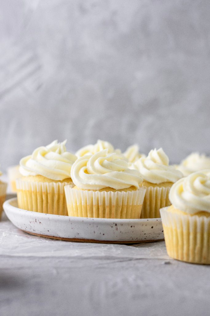 plated vanilla cupcakes