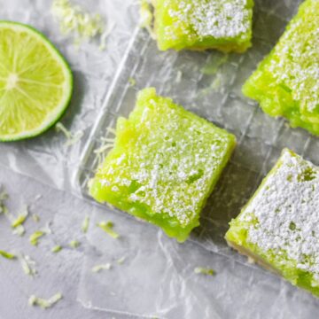 Easy to make lime bars that have been dusted with powdered sugar on top.