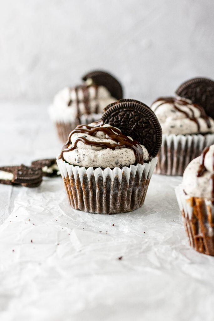 oreo topped cupcakes filled with chocolate