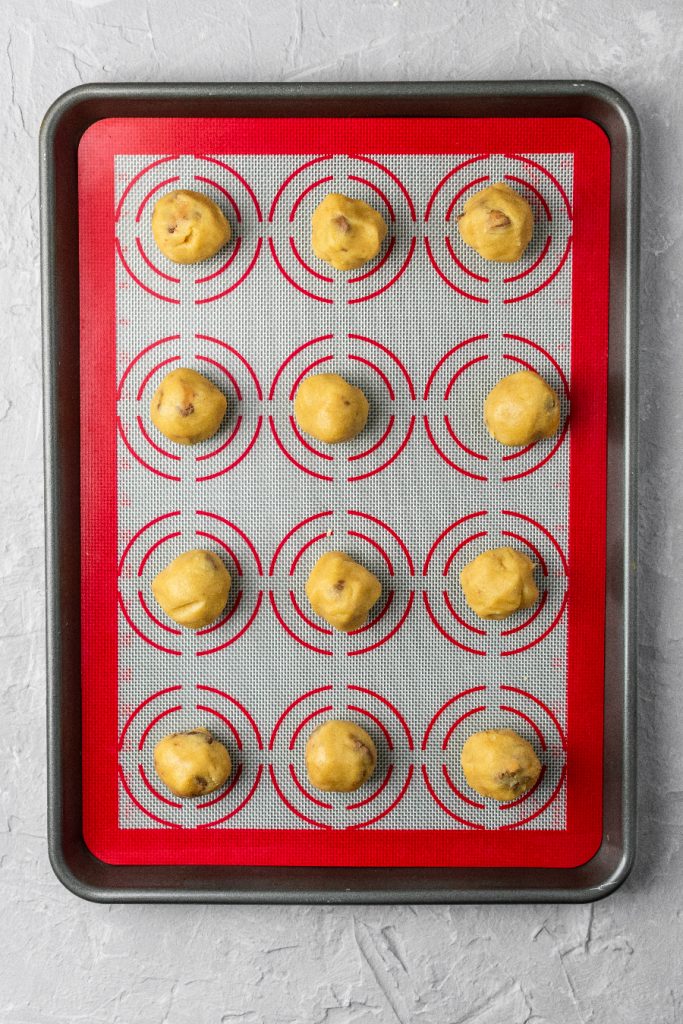 rolo stuffed cookie dough balls ready to bake
