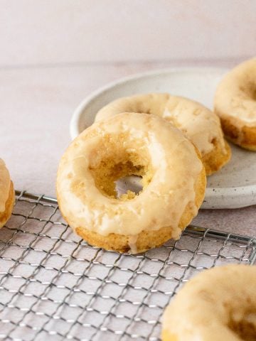 Maple baked donuts with maple glaze on top.