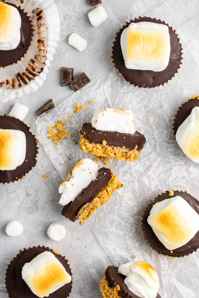7 mini pies that are topped with a roasted mashmallow.