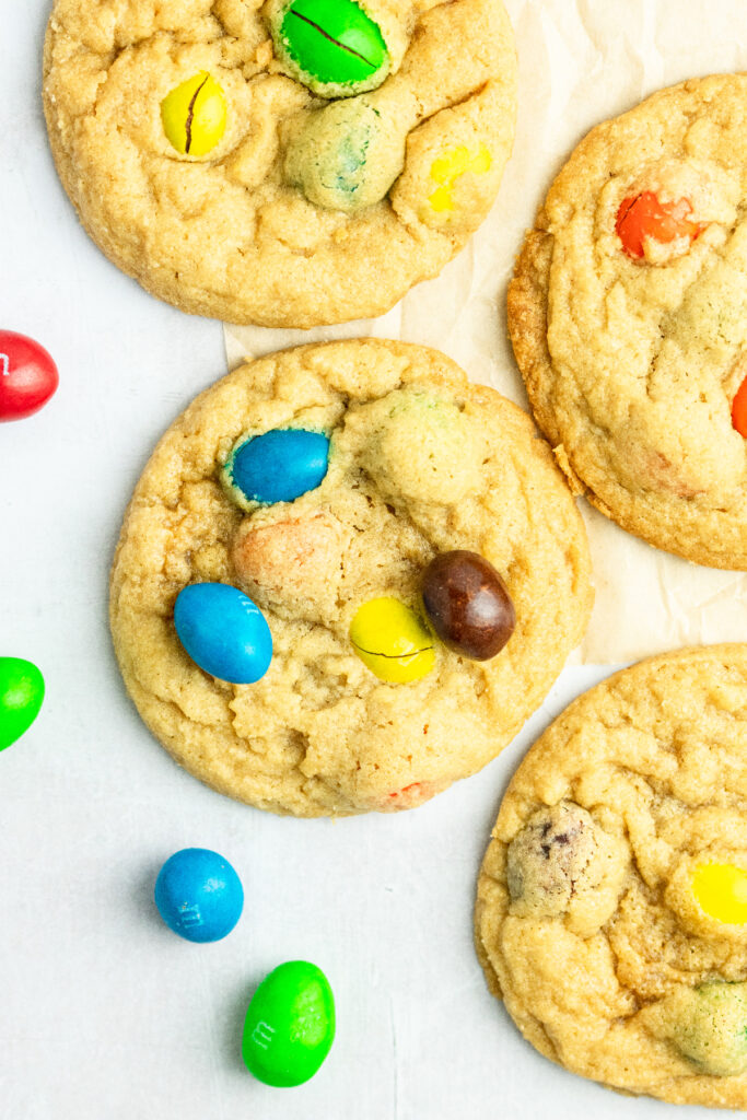 Peanut m&m cookies with extra candies.