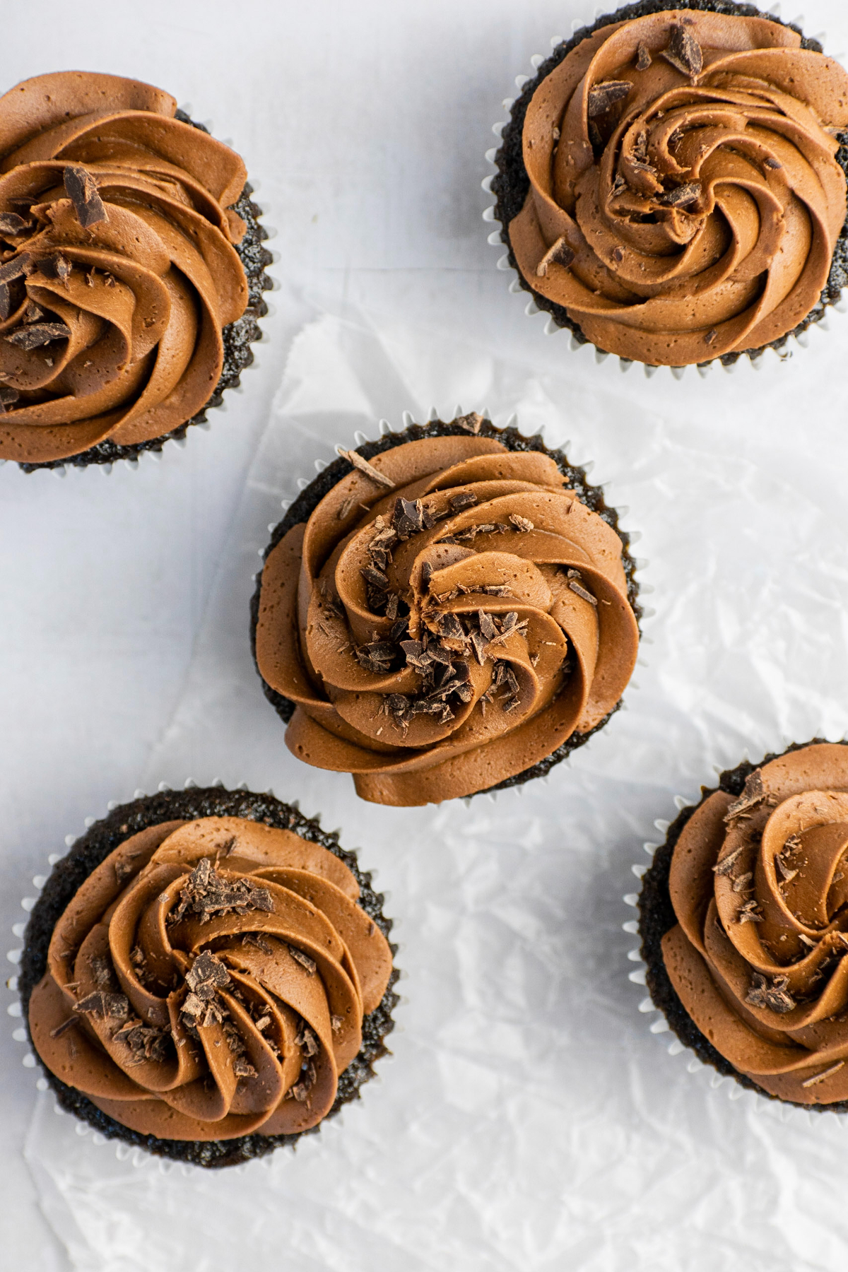 Frosted chocolate cupcakes.