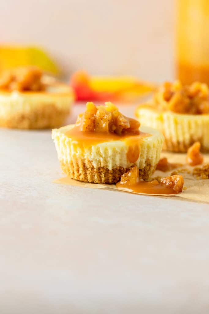 Mini caramel apple cheesecakes.