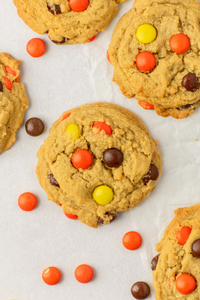 Peanut butter cookies with Reese's candies on top.