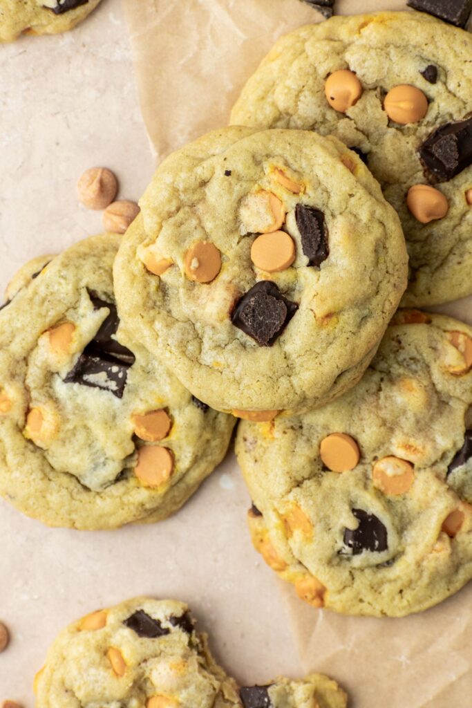 Soft and chewy cookies with chocolate chunks and caramel chips.