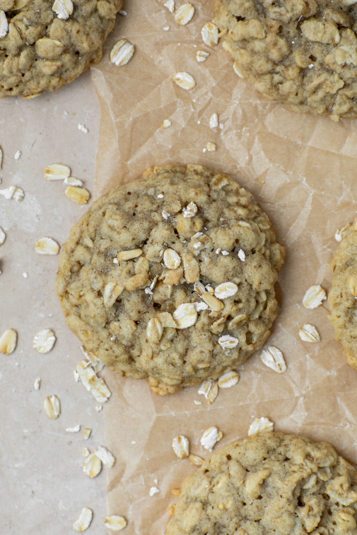 The best oatmeal cookies on brown parchment paper.