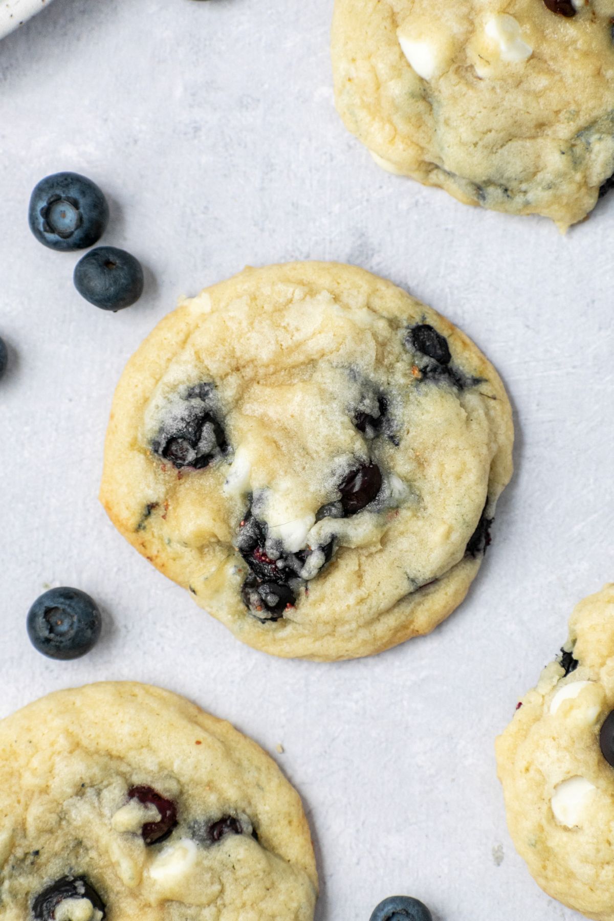 Chewy and easy white chocolate blueberry cookies.