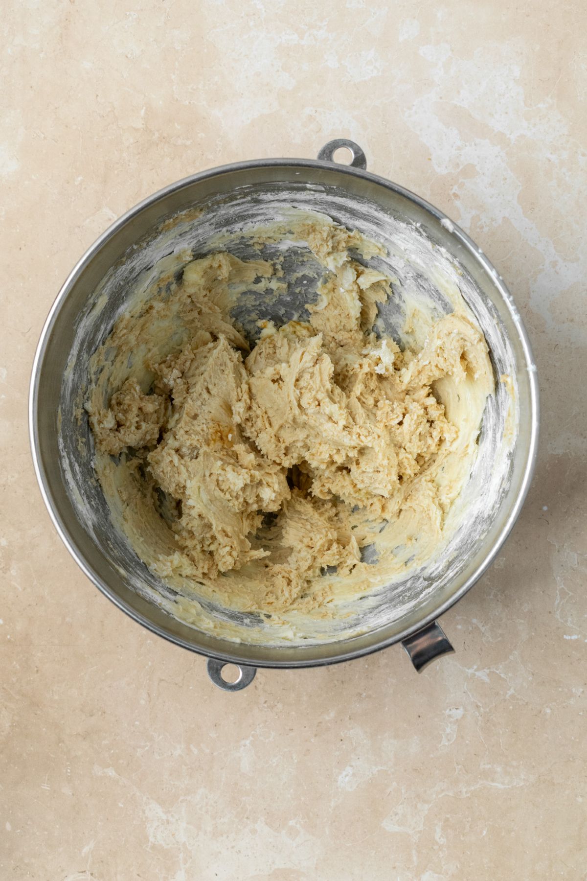 Creamed butter combined with powdered sugar, brown sugar syrup, and heavy cream.