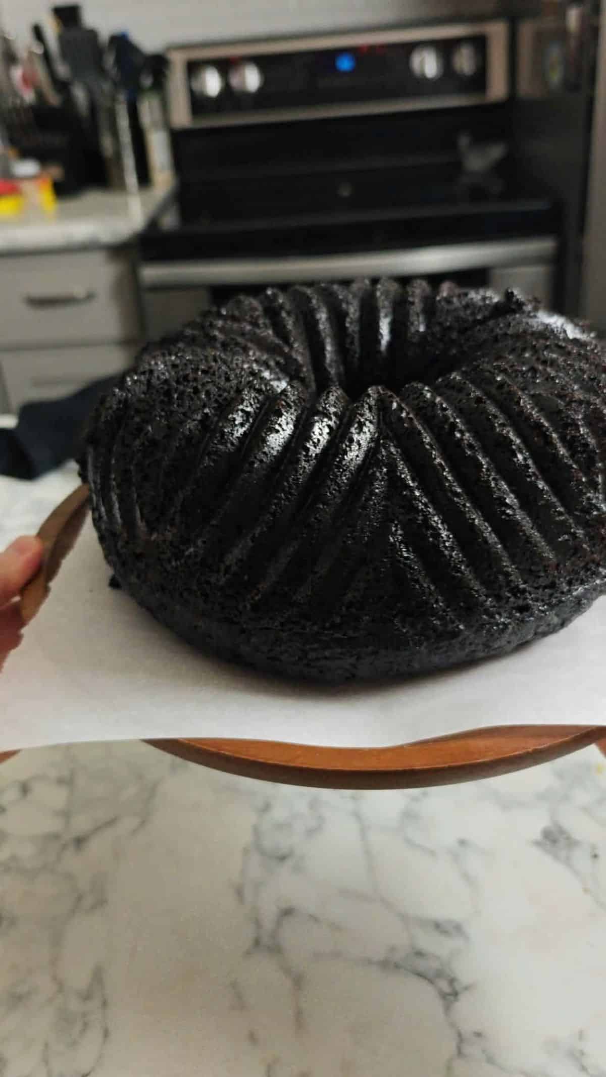 Black cocoa powder chocolate bundt cake.